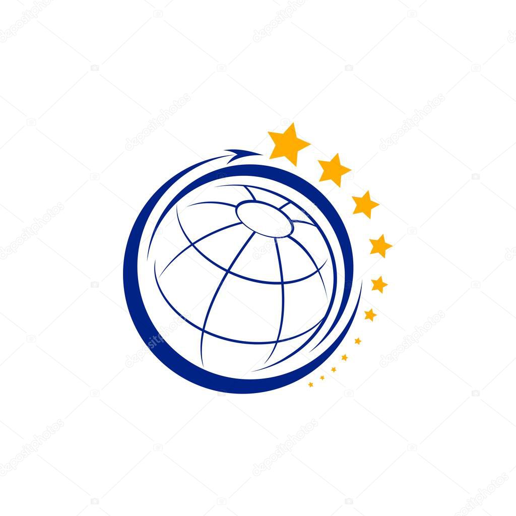 Abstract logo for business company. Corporate identity design element. Internet technology, Network, distribution, bank, world map logotype idea. Globe travel, planet Earth concept. Color Vector icon