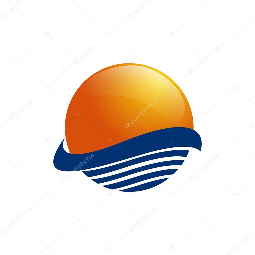 Sun over sea waves. Sun and sea. Sun logo icon isolated on white background. Editable vector illustration