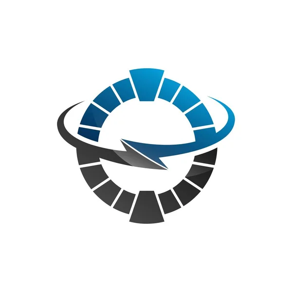 Tmavě Modré Thunderbolt Flash Zakřivené Vektorové Logo Šablona — Stockový vektor
