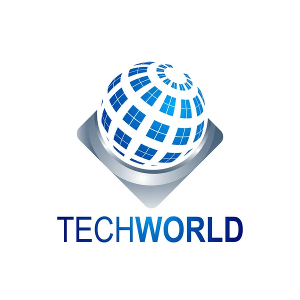 Абстрактні Tech Світ Глобус Логотип Шаблон Векторні Ілюстрації Синій Сірий — стоковий вектор