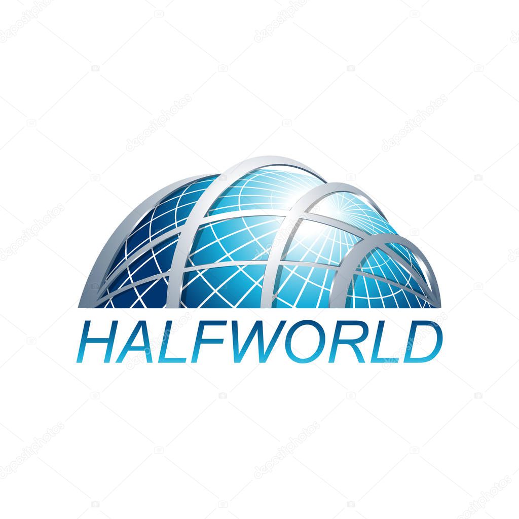 Abstract  three dimensional Half World globe logo template vector illustration. Blue Grey color