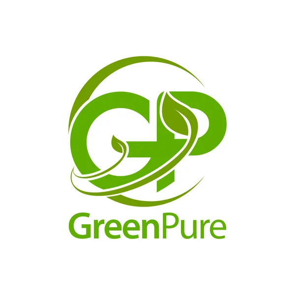 Groene Pure Leaf Eerste Brief Logo Concept Ontwerp Sjabloon Idee — Stockvector