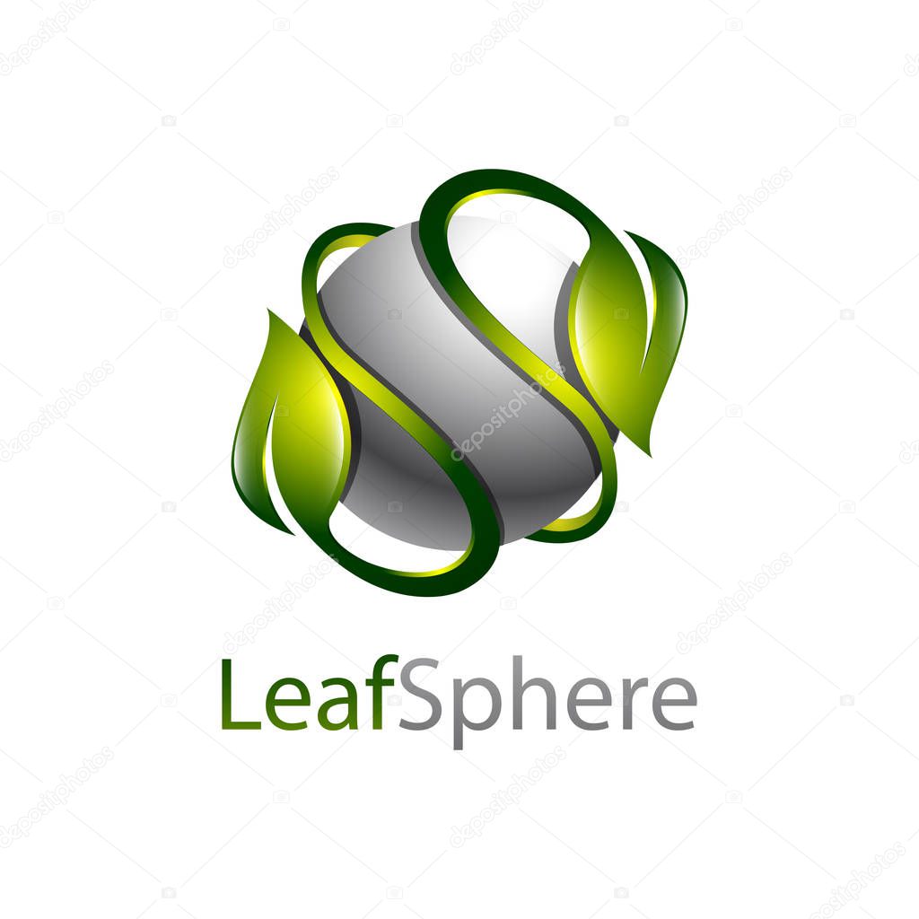 Shiny green Leaf sphere logo concept design template idea
