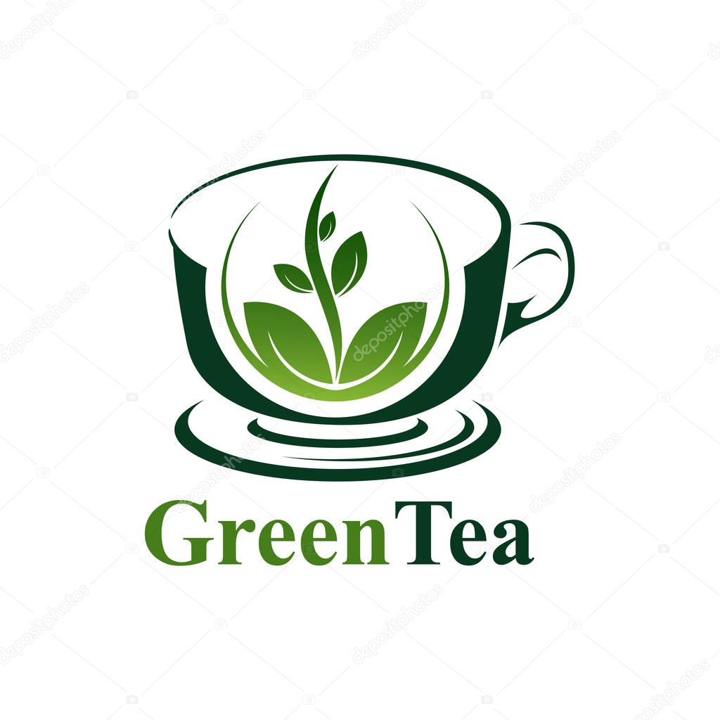 Green tea cup logo concept design. Symbol graphic template element vector