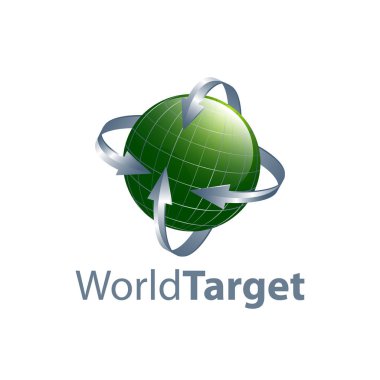 Yeşil dünya hedef ok logosu konsept tasarımı. Sembol grafik şablon öğesi vektör