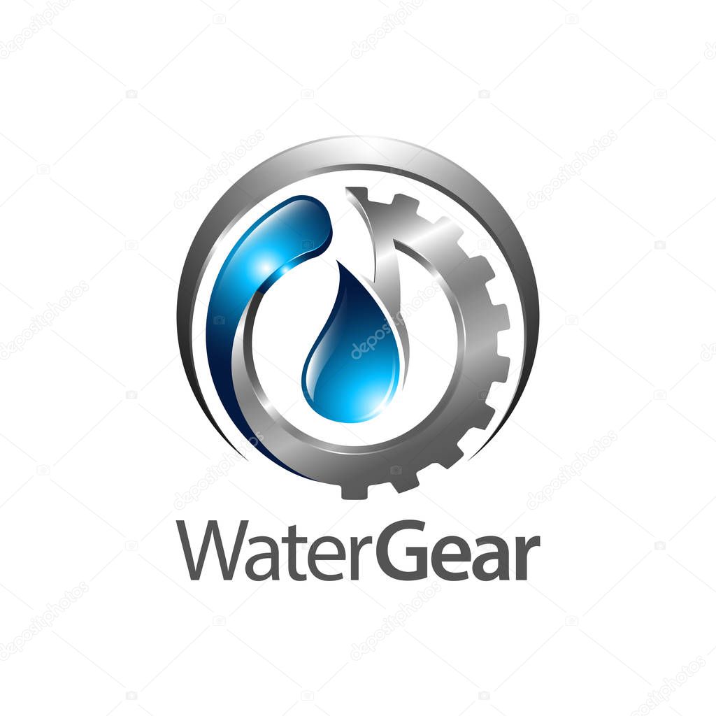 Water gear logo concept design. Three dimensional style. Symbol graphic template element vector