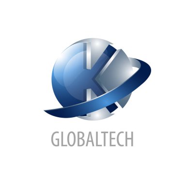 Küresel teknoloji. İlk harf K logo konsept tasarımı. 3D küre üç boyutlu stili. Sembol grafik şablon öğesi vektör