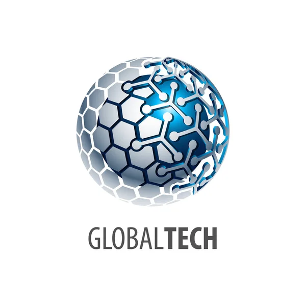 Dijital küre küresel bağlantı teknolojisi logo konsept tasarımı. 3D üç boyutlu stili. Sembol grafik şablon öğesi vektör