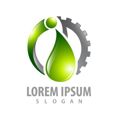 Yeşil waterdrop dişli logo konsept tasarımı. Sembol grafik şablon öğesi 