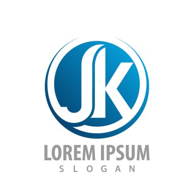 İlk harf Jk mavi logo konsept tasarım daire içine alın. Sembol grafik şablon öğesi 