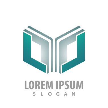 Geometrik kitap kare logo konsept tasarımı. Sembol grafik şablon öğesi 