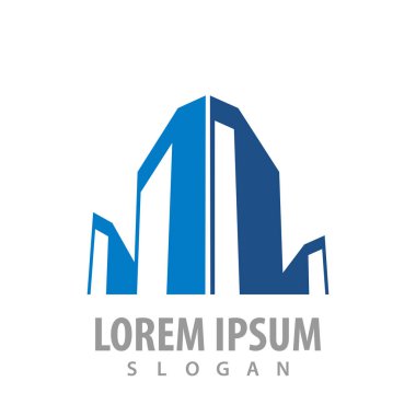 Bina Emlak logo kavramı gökdelenler. Sembol grafik şablon öğesi 