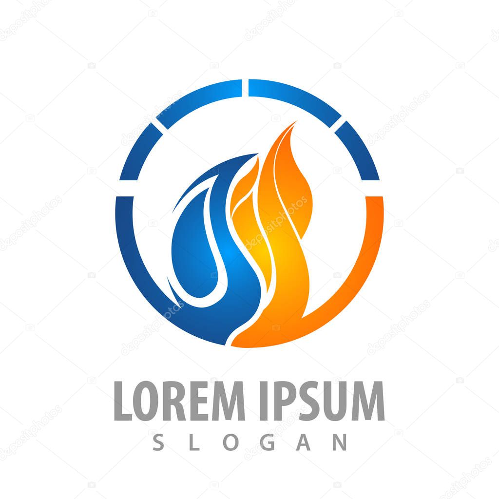 Circle water and fire logo concept design. Symbol graphic template element