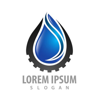 Su damlası dişli logo konsept tasarımı ile. Sembol grafik templat
