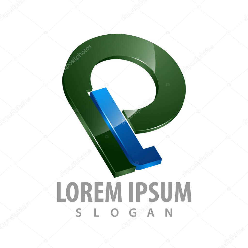 3D initial letter PL logo concept design. Symbol graphic template element