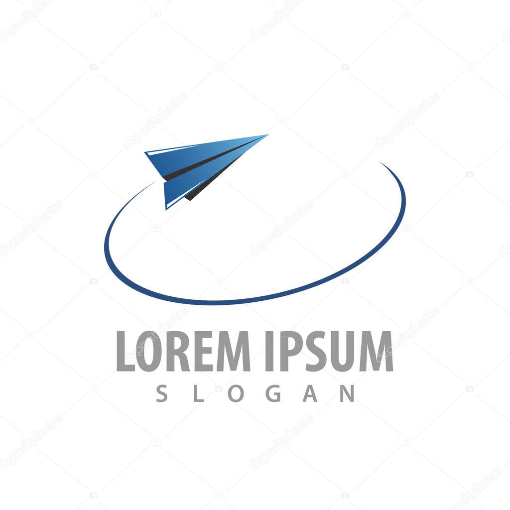 Flying paper plane logo concept design. Symbol graphic template element