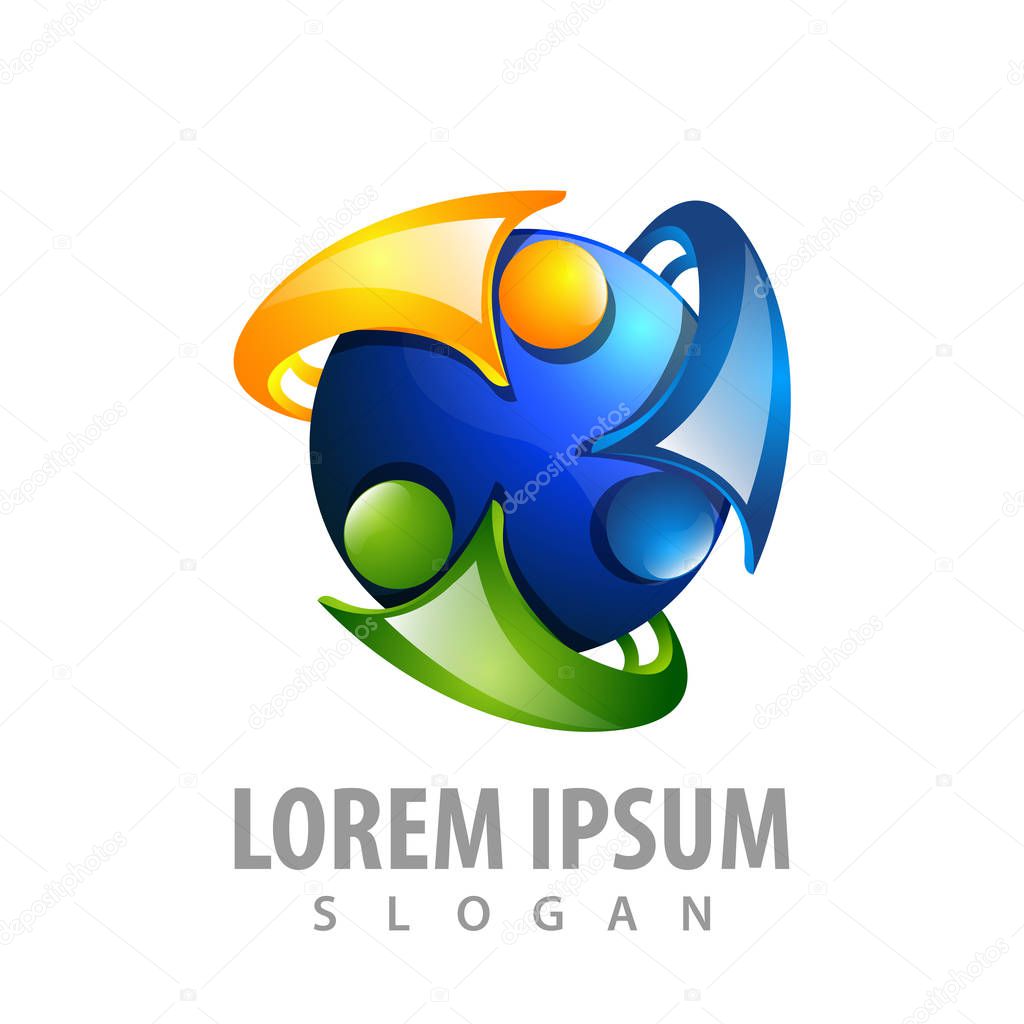 Rotate shiny human logo concept design. Symbol graphic template element