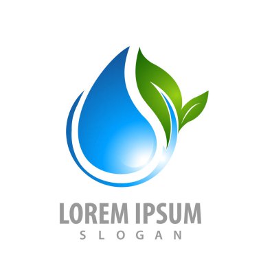 Su damlası yaprak konsept tasarımı ile. Sembol grafik şablonu ele