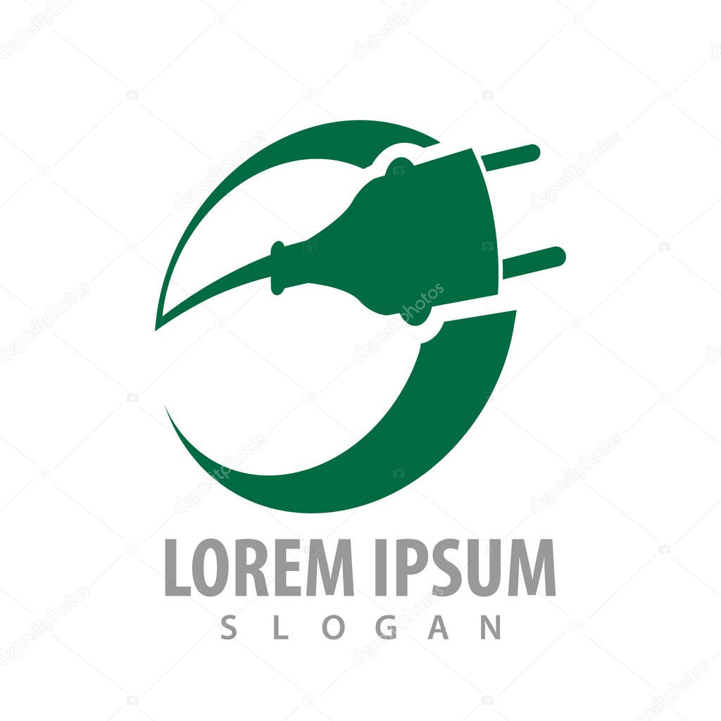 Green circle electrical Plug concept design. Symbol graphic template element
