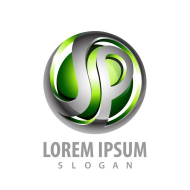 3d yeşil küre konsept tasarımı P mektupta ilk. Sembol grafik