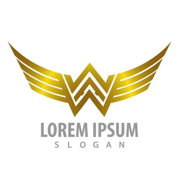Lüks parlak kanat mektup Ww konsept tasarımı. Sembol grafik templ