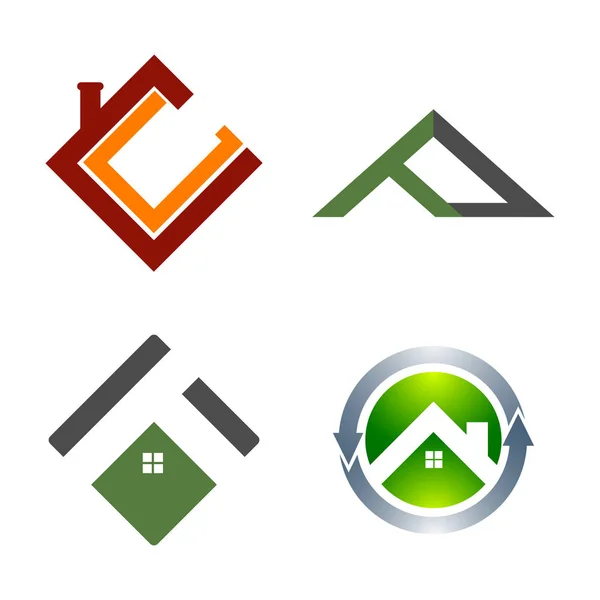 Logotipo inmobiliario conjunto. Colección Edificio y Construcción Logo — Vector de stock