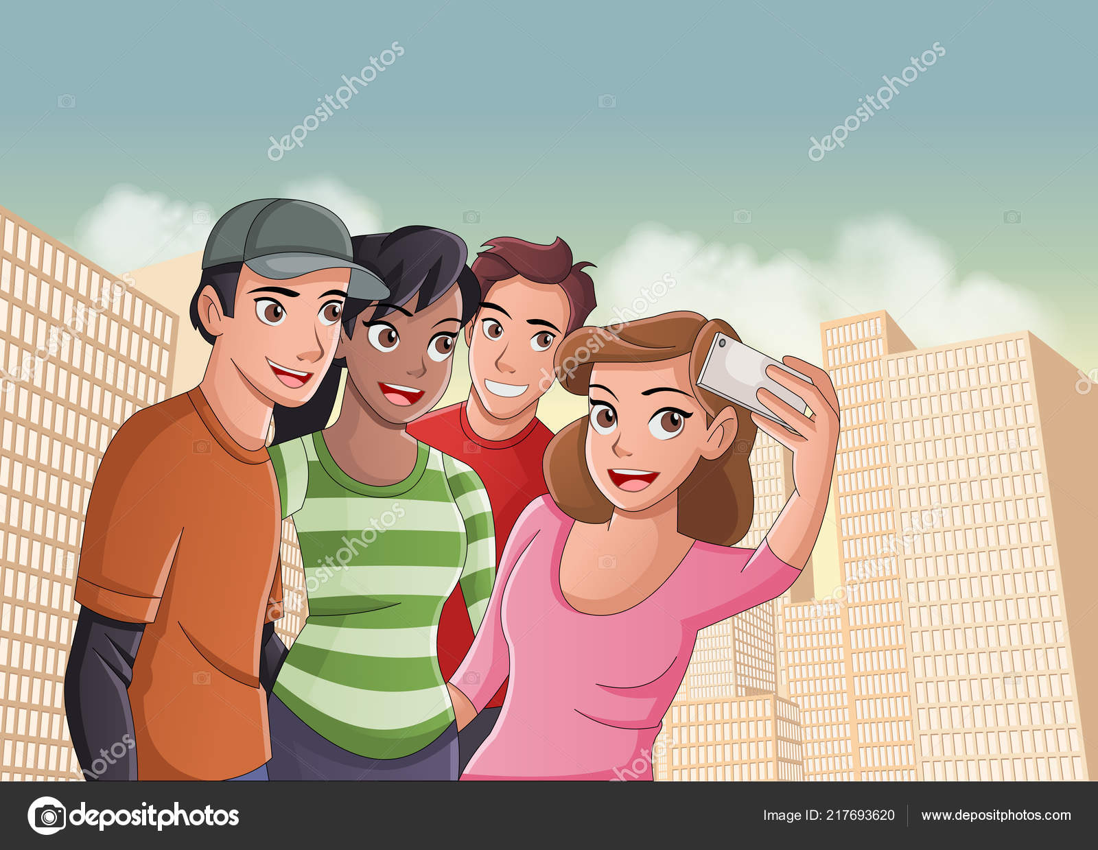 Group Cartoon Young People Taking Selfie Photo City Stock Vector Image by ©deniscristo #217693620 Group Cartoon Young People Taking Selfie Photo City Stock Vector Image by ©deniscristo #217693620