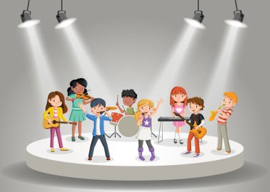 Grup sahne alanı'nda müzik çizgi film çocuk ile