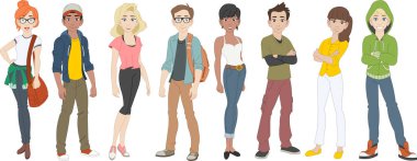 Bir grup çizgi film genci. Gençler..