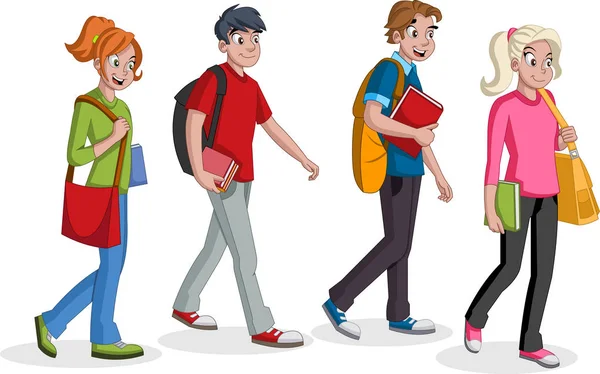 Teenager Beim Gehen Cartoon Junge Menschen — Stockvektor