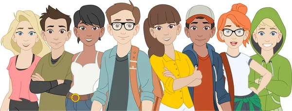 Groupe Jeunes Bande Dessinée Adolescents — Image vectorielle