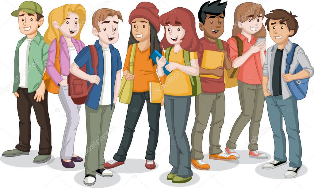 Studenten Schulmaedchen Cartoon Doppelter