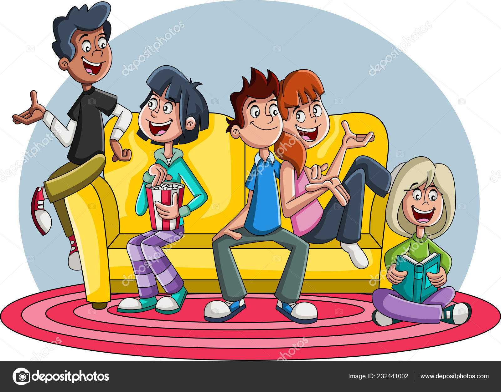 Group Cartoon Young People Sofa Teenager Friends Stock Vector Image by  ©deniscristo #232441002