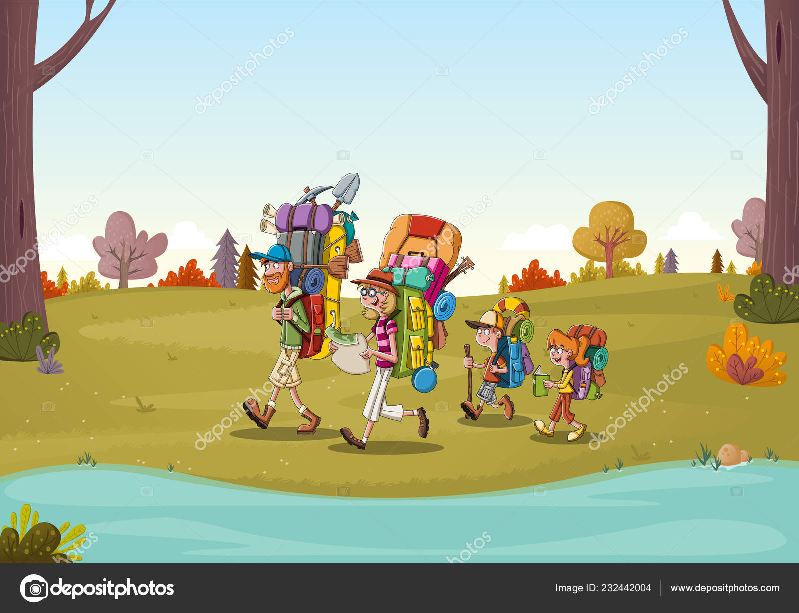 Cartoon Family Having Picnic Park Sunny Day Nature Background Stock Vector  Image by ©deniscristo #232442004