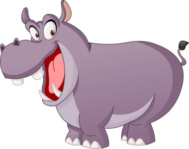Çizgi film sevimli hippo. Vektör çizim komik mutlu su aygırı.