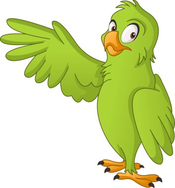 Çizgi film sevimli papağan. Vektör çizim komik mutlu hayvan.