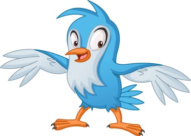 Cartoon blue bird. Vector illustration of funny happy animal. clipart