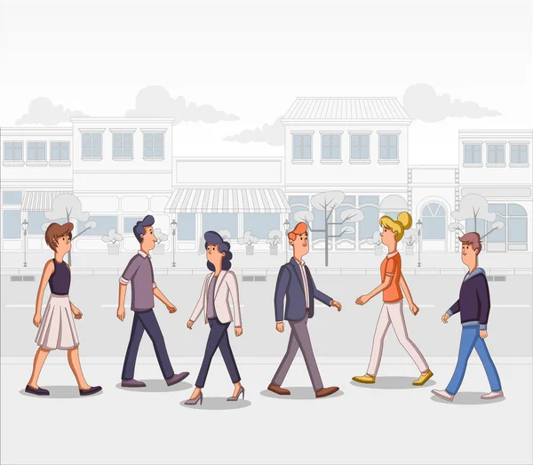 Calle Una Ciudad Colorida Con Gente Negocios Dibujos Animados — Vector de stock
