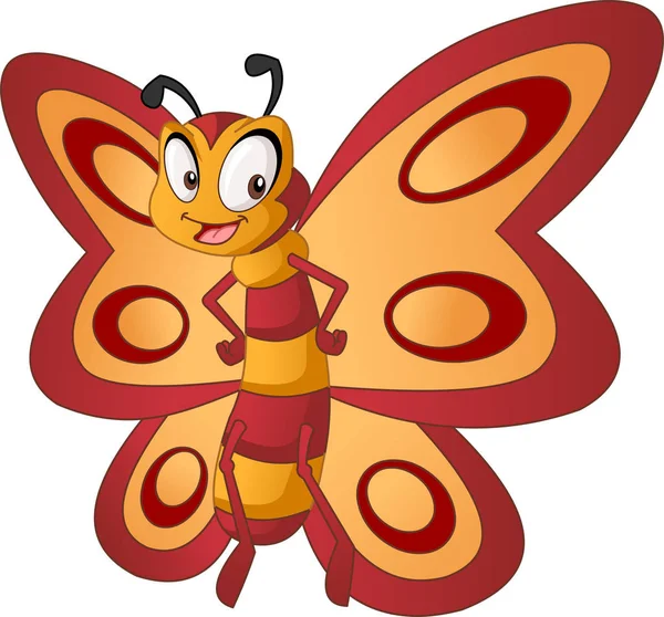 Cartoon Cute Butterfly Vector Illustration Funny Happy Animal — Stock Vector