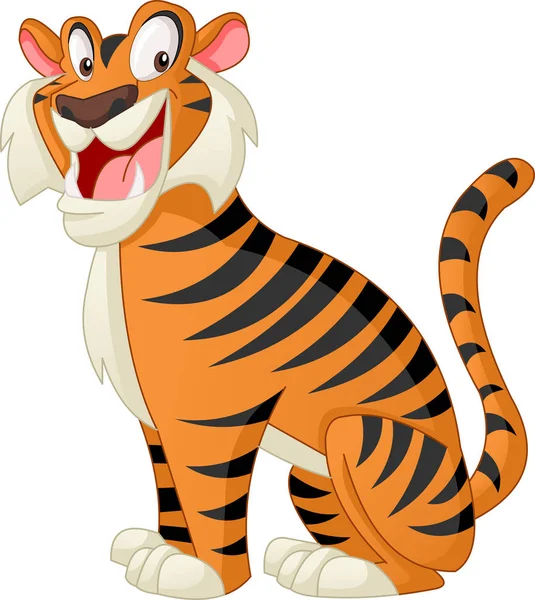 Rajzfilm Aranyos Tigris Vektoros Illusztráció Vicces Boldog Állat — Stock Vector