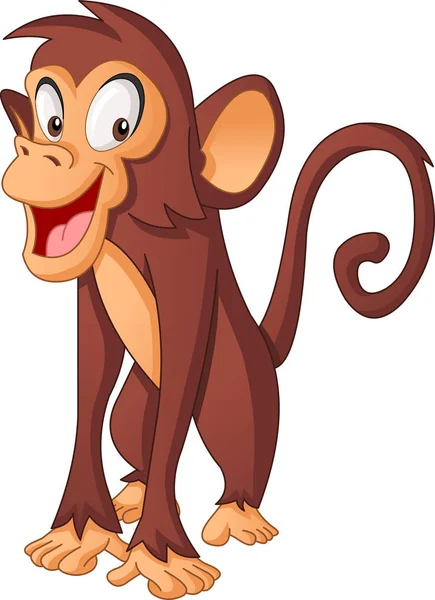Cartoon Cute Monkey Vector Illustration Funny Happy Animal — Stock Vector
