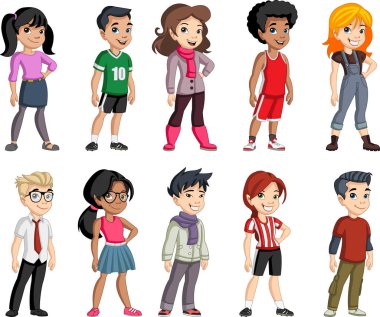 Çizgi film küçük çocuklar grubu. Gençler.