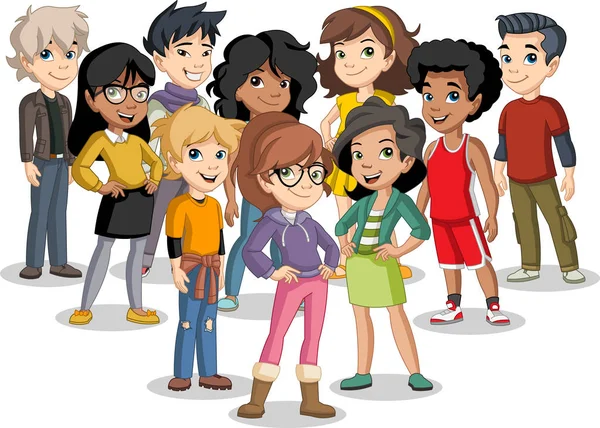 Grupo Niños Pequeños Dibujos Animados Adolescentes — Vector de stock