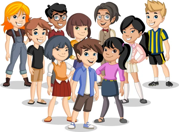 Groupe Jeunes Enfants Dessin Animé Adolescents — Image vectorielle