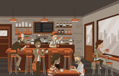Bir kafede oturan insanlar. Cafe tablolar üzerinde arkadaşlarınızla.