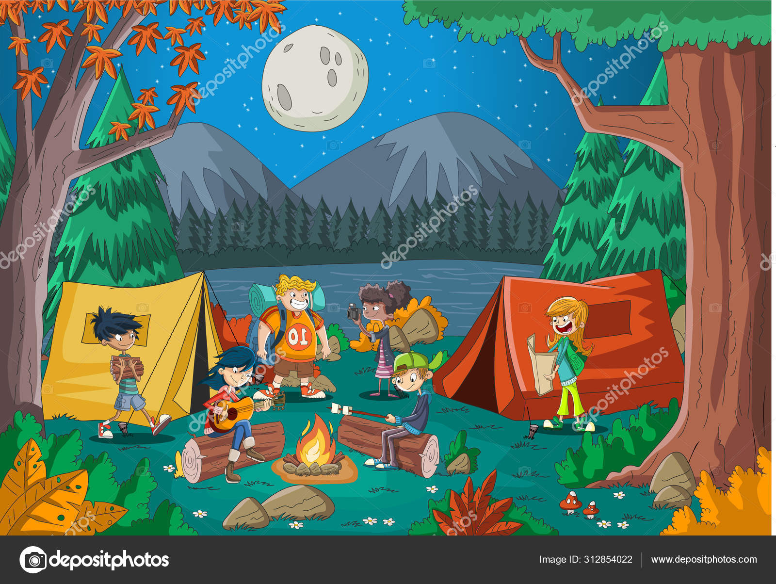 Cartoon Teenagers Campfire Night Camping Kids Tent Stock Vector Image by ©deniscristo #312854022 Cartoon Teenagers Campfire Night Camping Kids Tent Stock Vector Image by ©deniscristo #312854022