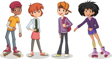 Bir grup çizgi film genci. Gençler..