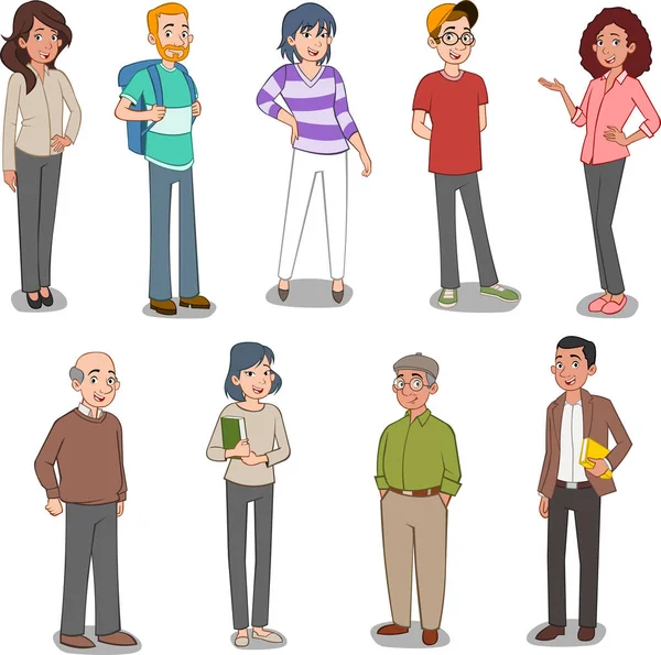 Group Cartoon People Old Young People — Stock Vector