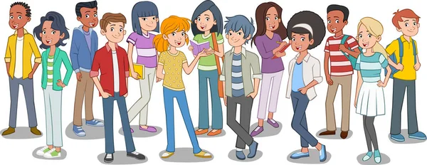Grupo Jóvenes Dibujos Animados Estudiantes Adolescentes — Vector de stock