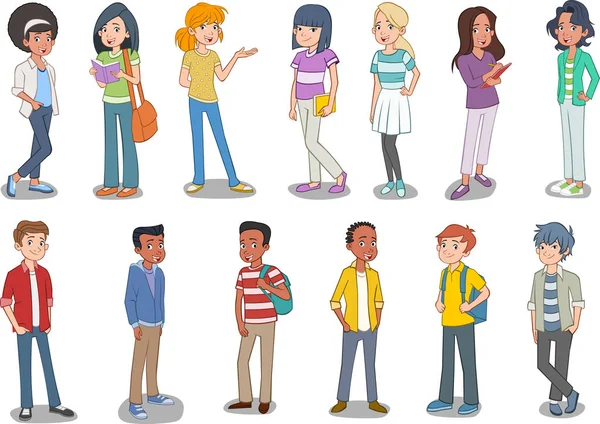 Group Cartoon Young People Teenager Students — Stock Vector